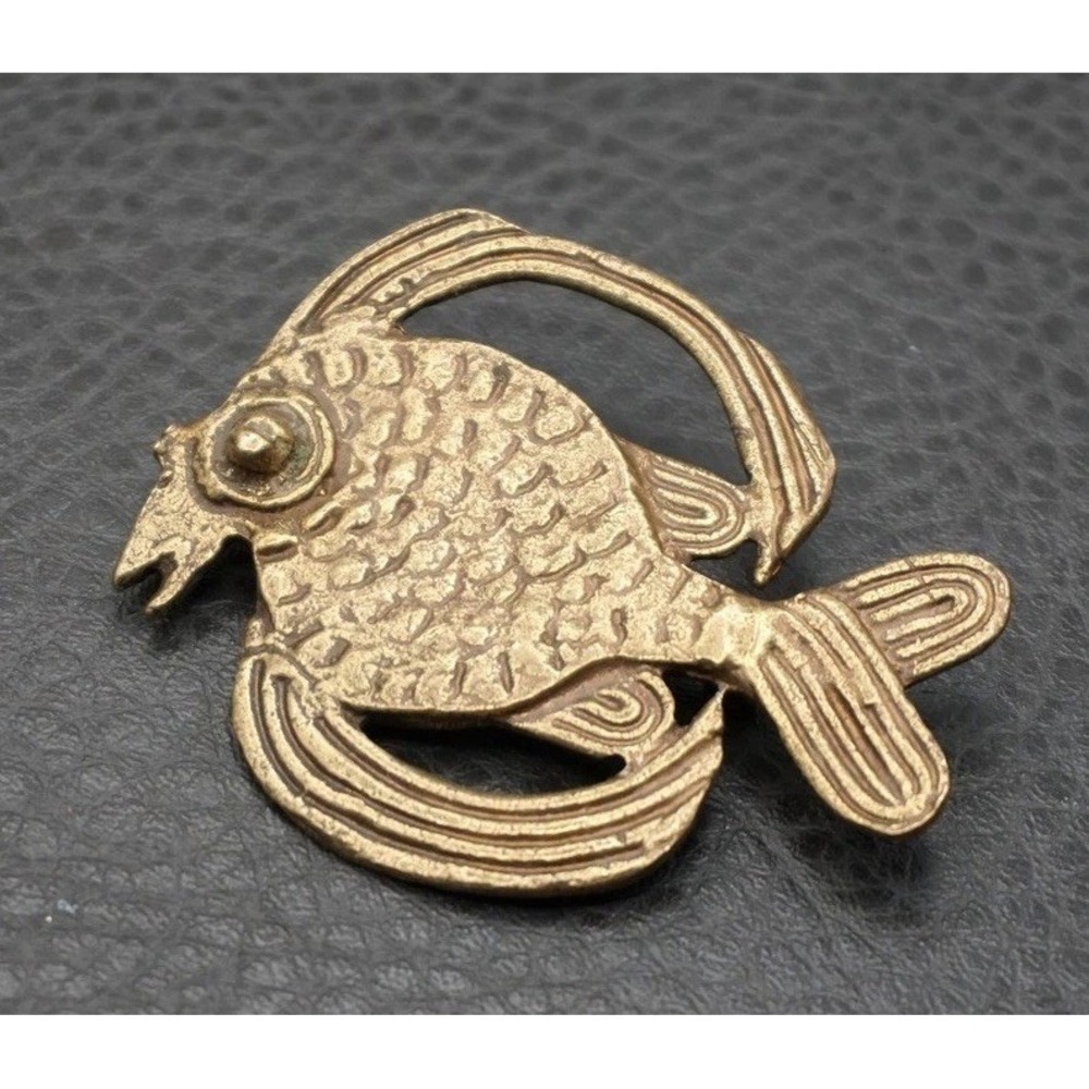 Alva Studios Vintage Brass Gold Tone Fish Brooch Pin Mid Century